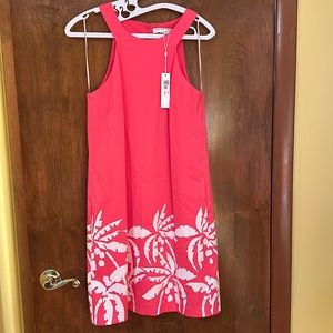 Trina Turk Maddi Dress Lined Size 6 Coral/Pink Color W/White Tropical Pattern 🌴
